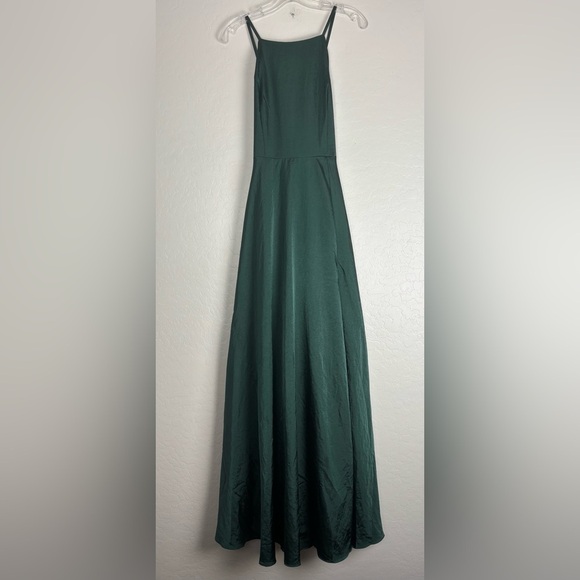 LULUS Mythical Kind of Love Dark Green Maxi Dress Crisscross Straps Size M 1418 - Picture 1 of 7